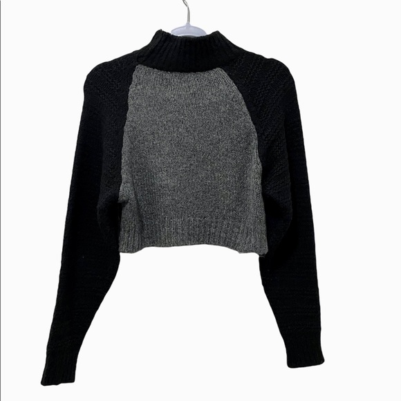 Topshop Black and Grey Cropped Knit Sweater, Long Sleeve, Mock Neck, XS - Picture 2 of 6
